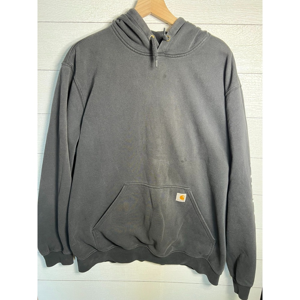 Carhartt Mens XL Tall Black Loose Fit Sleeve Logo Hoodie Sweatshirt K288 BLK